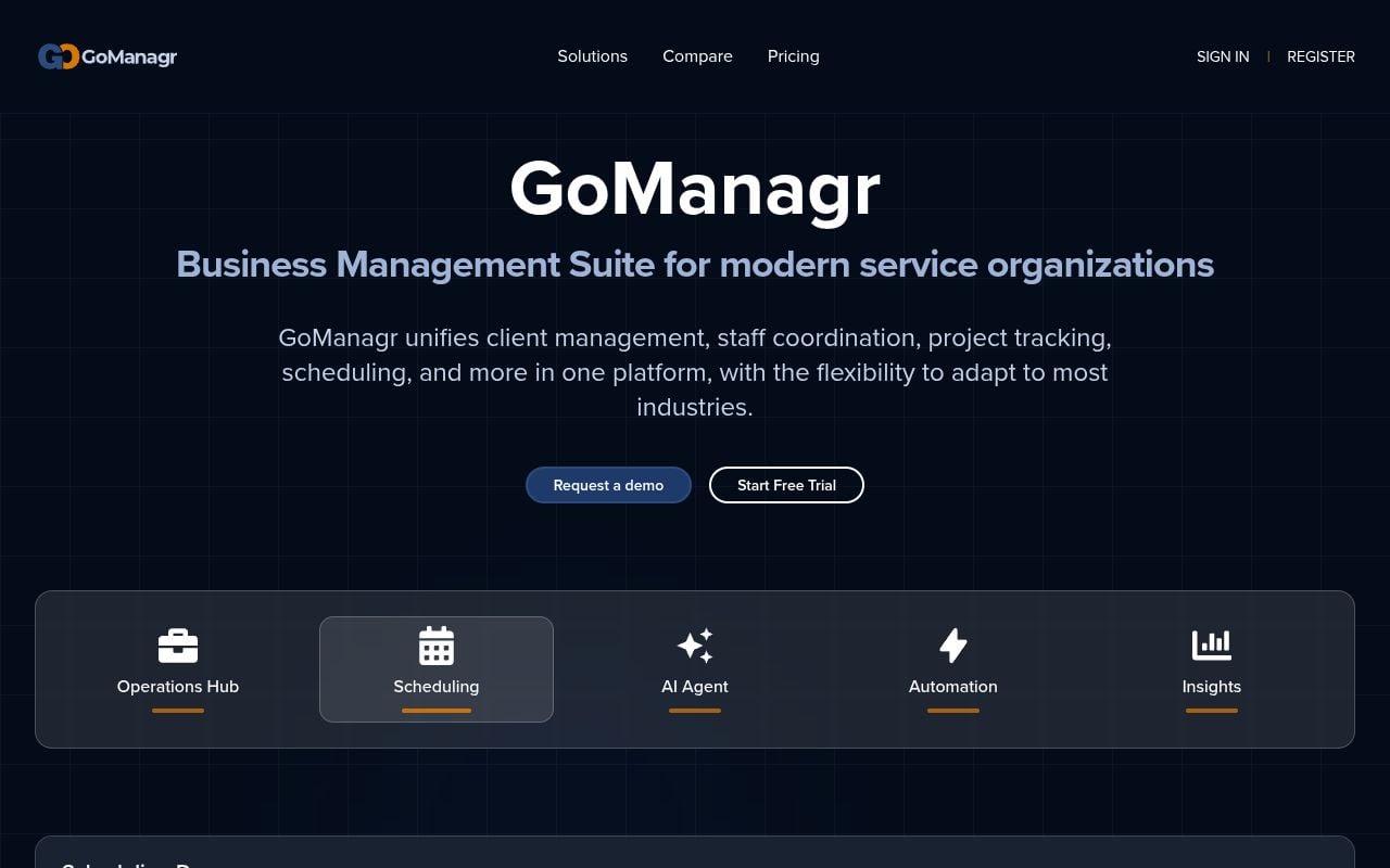 Preview of a custom SaaS application for GoManagr