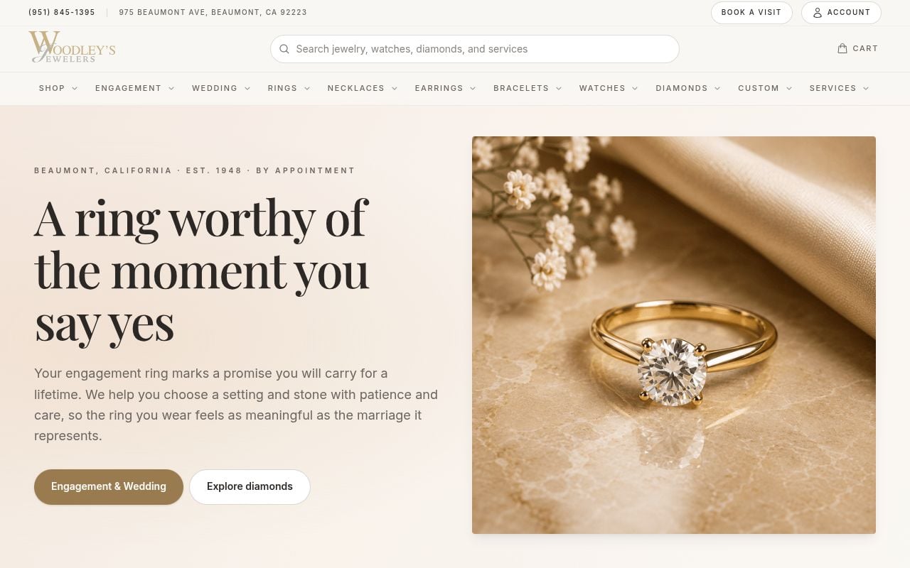Website preview for Woodley's Jewelers